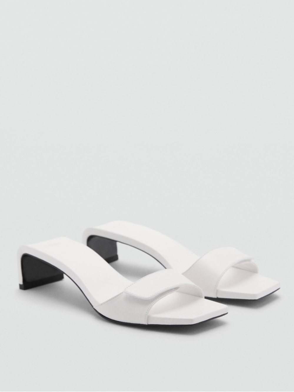 White Open-Toe Block Heel Slide Sandals
